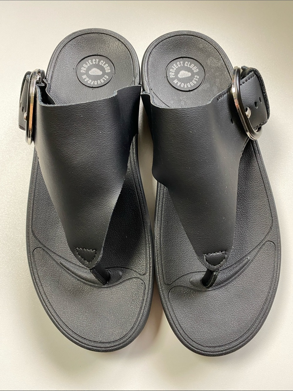 Project Cloud Black Thong Sandal with Buckle